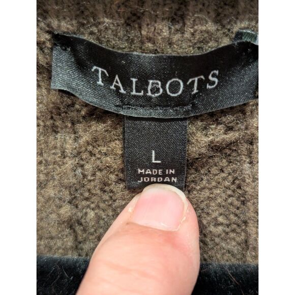 Talbots Cable Knit Cardigan V-Neck Fuzzy Wool Blend Olive Green Large L - Picture 3 of 6